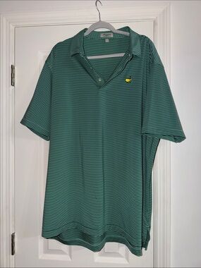 Masters Green Striped Polo with Embroidered Logo